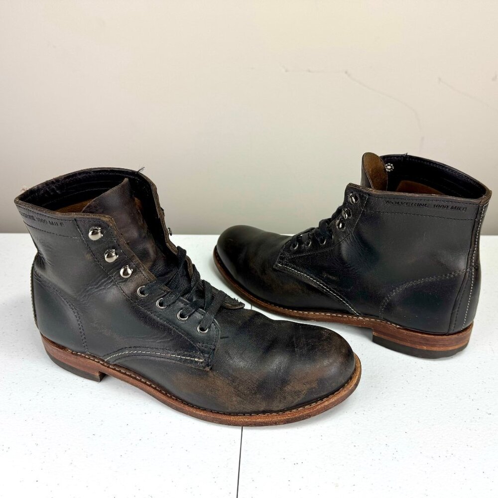 Wolverine Original 1000 Mile 6" Classic Plain Toe Boot Black Men's 9.5 D
